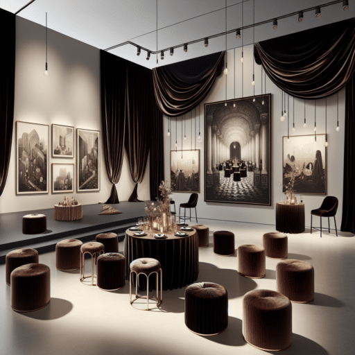 Ideas para detalles de terciopelo en eventos de arte contemporáneo.